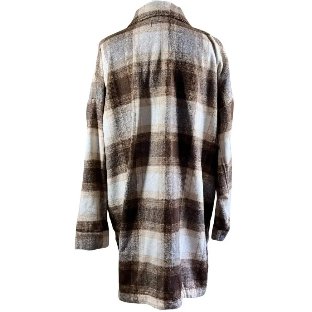 Banana Republic Brown Brushed Flannel Plaid Jacket Shacket  baddie size XXL
